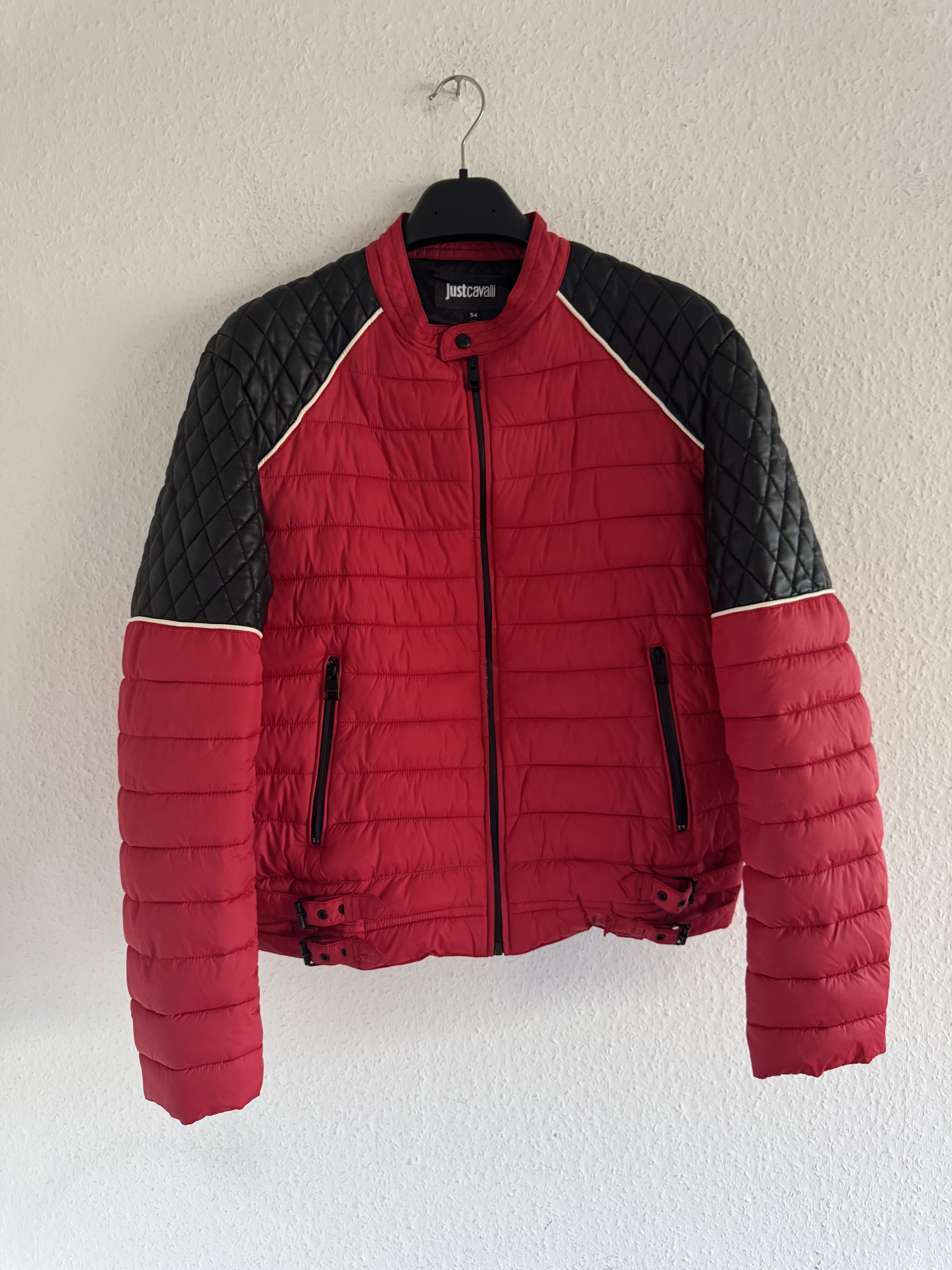Just Cavalli Quilted Biker Down Jacket With Leather Shoulders Size US XL / EU 56 / 4 - 2 Thumbnail