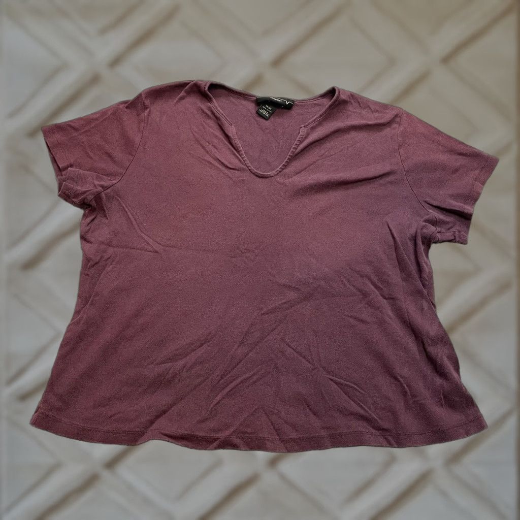 Vintage Venezia Womens T Shirt Dark Red Short Sleeve Cotton Split Neck Ladies 20 Size 3XL / US 20-22 - 1 Thumbnail