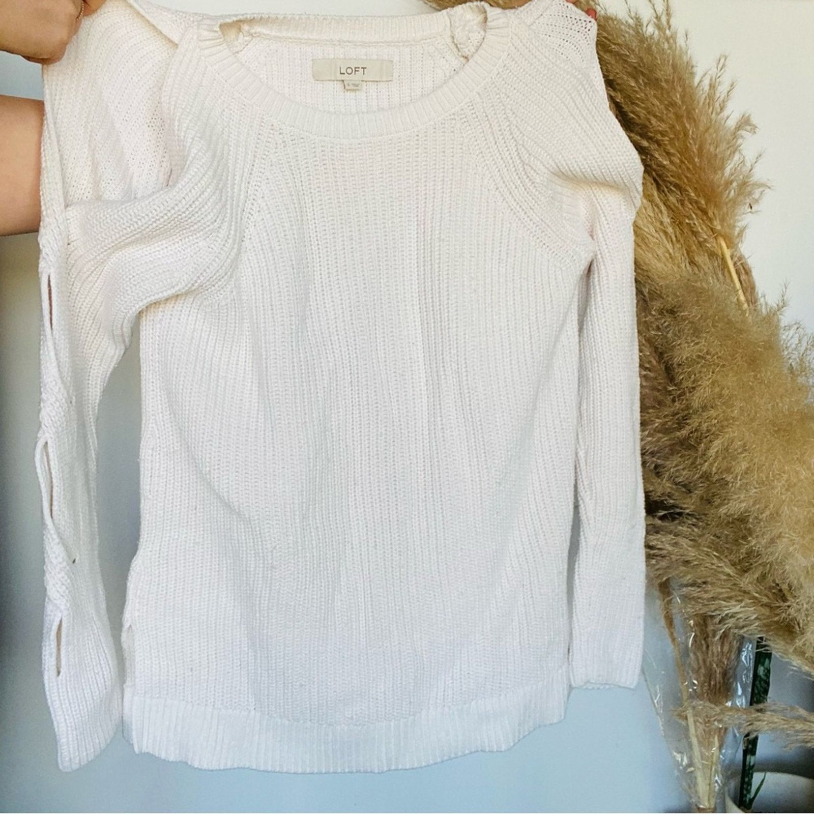 ANN TAYLOR LOFT White Cutout Open Chunky Knit Sweater