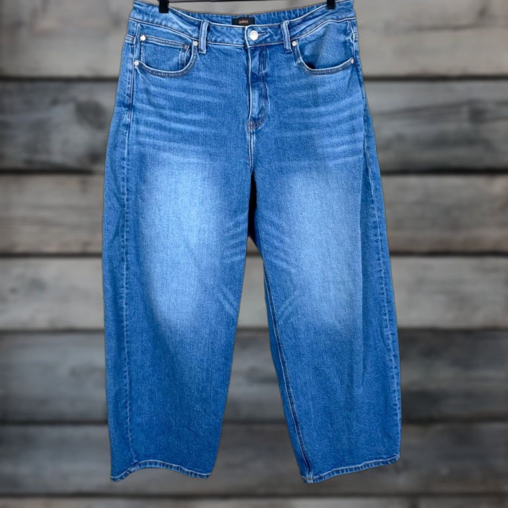 Quince Quince Bella Stretch Barrell Jeans Women's 32 Atlantic Blue Denim High Rise 5-Pocket Wide-Leg Jeans Mens? Size 24" / US 00 / IT 34 - 1 Thumbnail