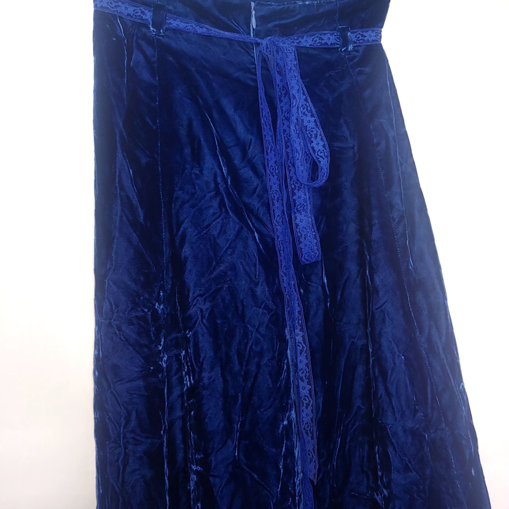 Velvet VINTAGE 1970s Skirt XS Handmade Blue Velvet Maxi Zip Ribbon Belt Long 27" Size 26" / US 2 / IT 38 - 4 Thumbnail