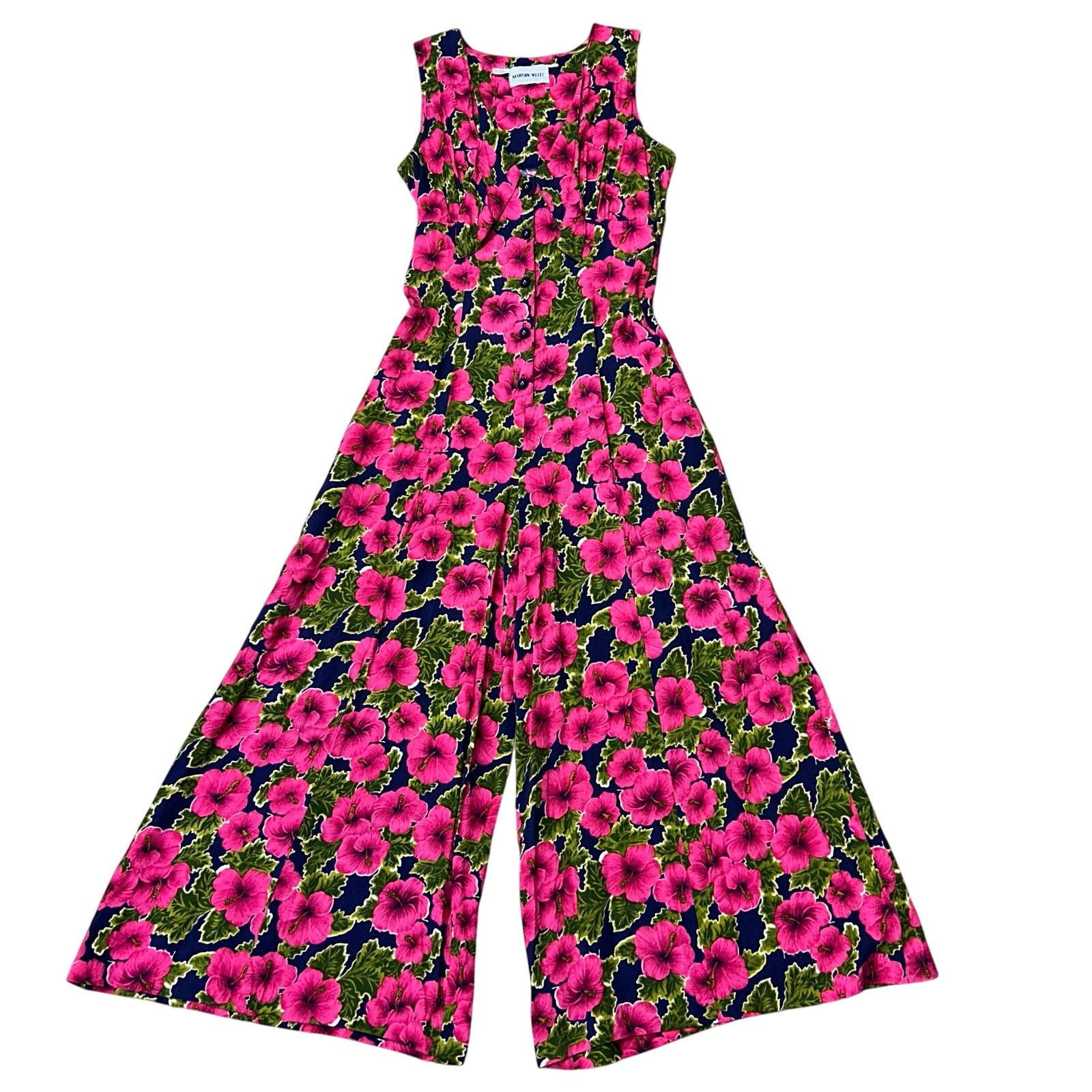 Vintage 80s 90s Vintage Floral Wide Leg Jumpsuit Pink Blue Small Size 28" / US 6 / IT 42 - 1 Thumbnail