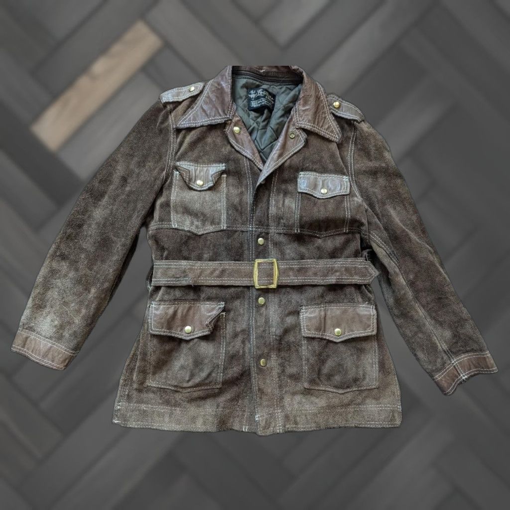 Sears VINTAGE SEARS COAT leather split-suede COWHIDE belted western jacket 42 M Brown Mens Size US M / EU 48-50 / 2 - 1 Thumbnail