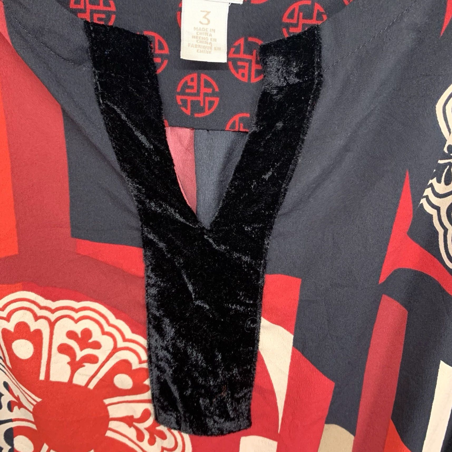 Vintage Chicos Size 3 Long Sleeve Crushed Velvet Accents Asian Flair Style Lightweight Size XS / US 0-2 / IT 36-38 - 7 Thumbnail