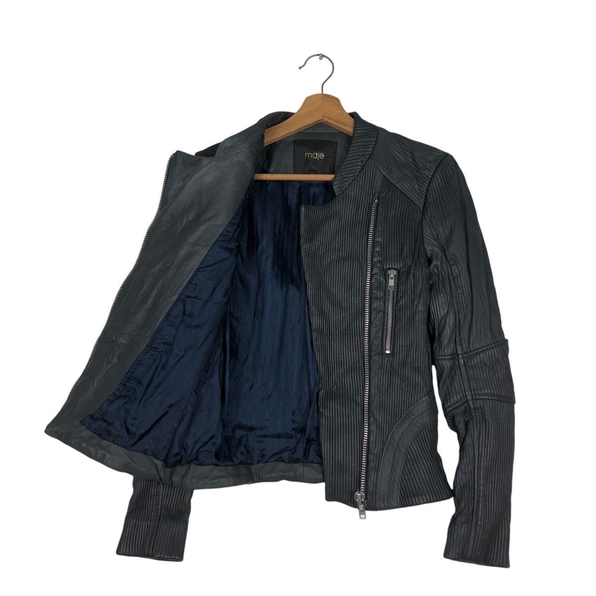 Japanese Brand 📌Cropped Biker Leather Jacket Pleated Maje Bondage Design Size XS / US 0-2 / IT 36-38 - 12 Thumbnail