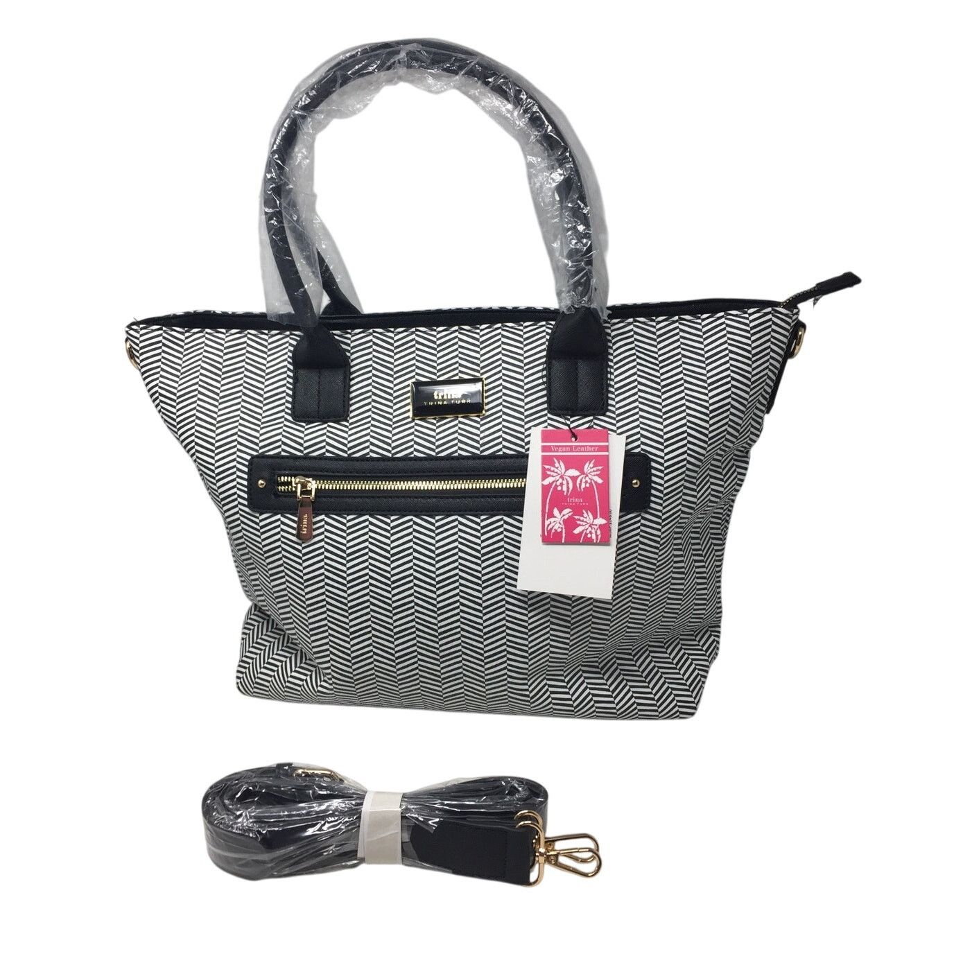 Trina Turk Optical Illusion Black & White Chevron 2 Way Tote