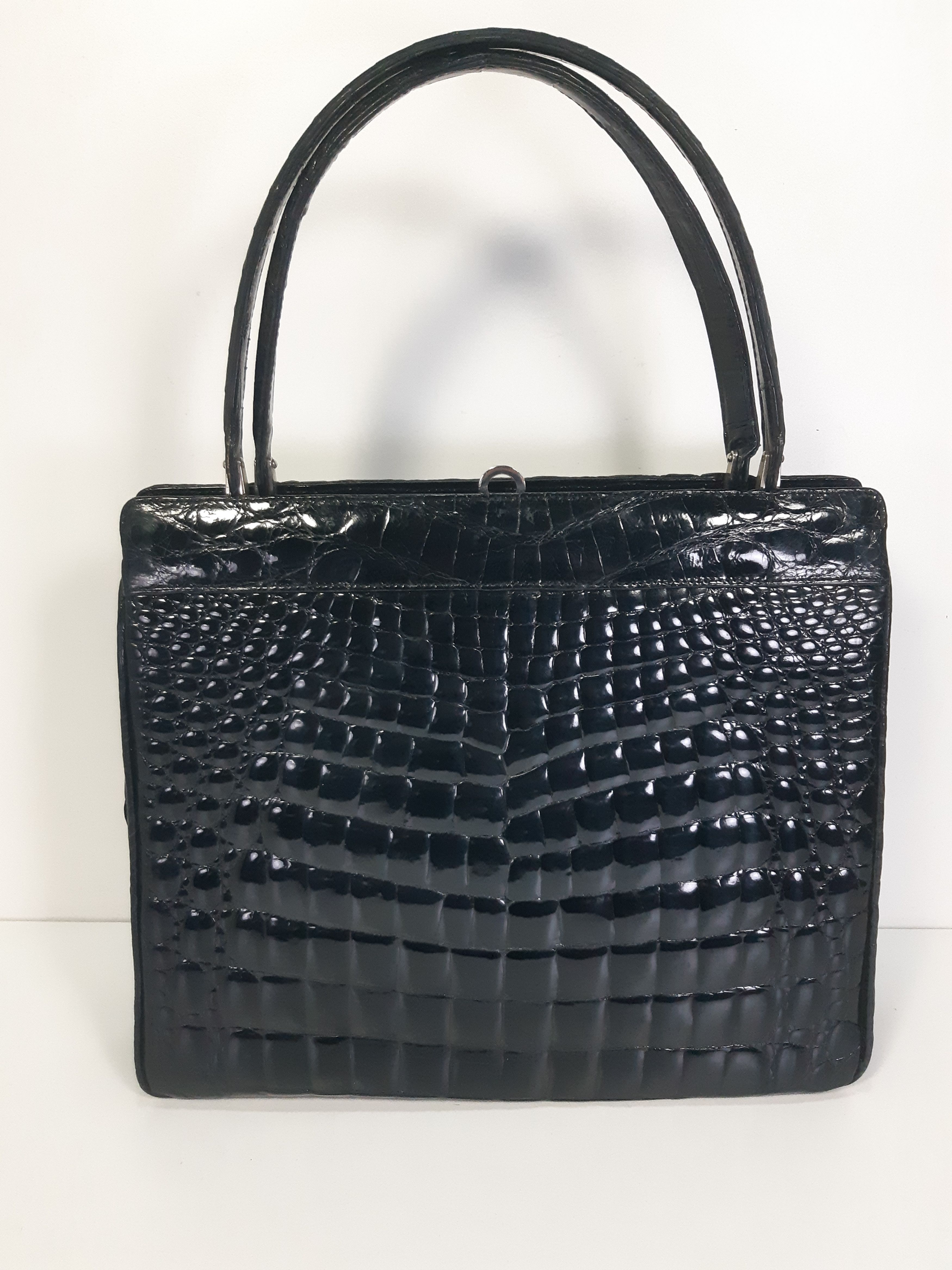 Other Vintage Genuine Hornback Crocodile Handbag Glossy Black Size ONE SIZE - 6 Thumbnail