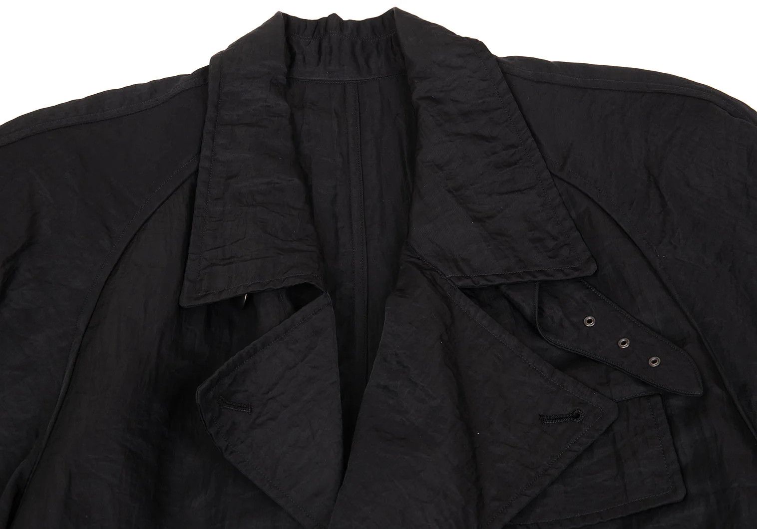 Issey Miyake Nylon Shirred Long Coat in Black, Size M Size US M / EU 48-50 / 2 - 3 Thumbnail