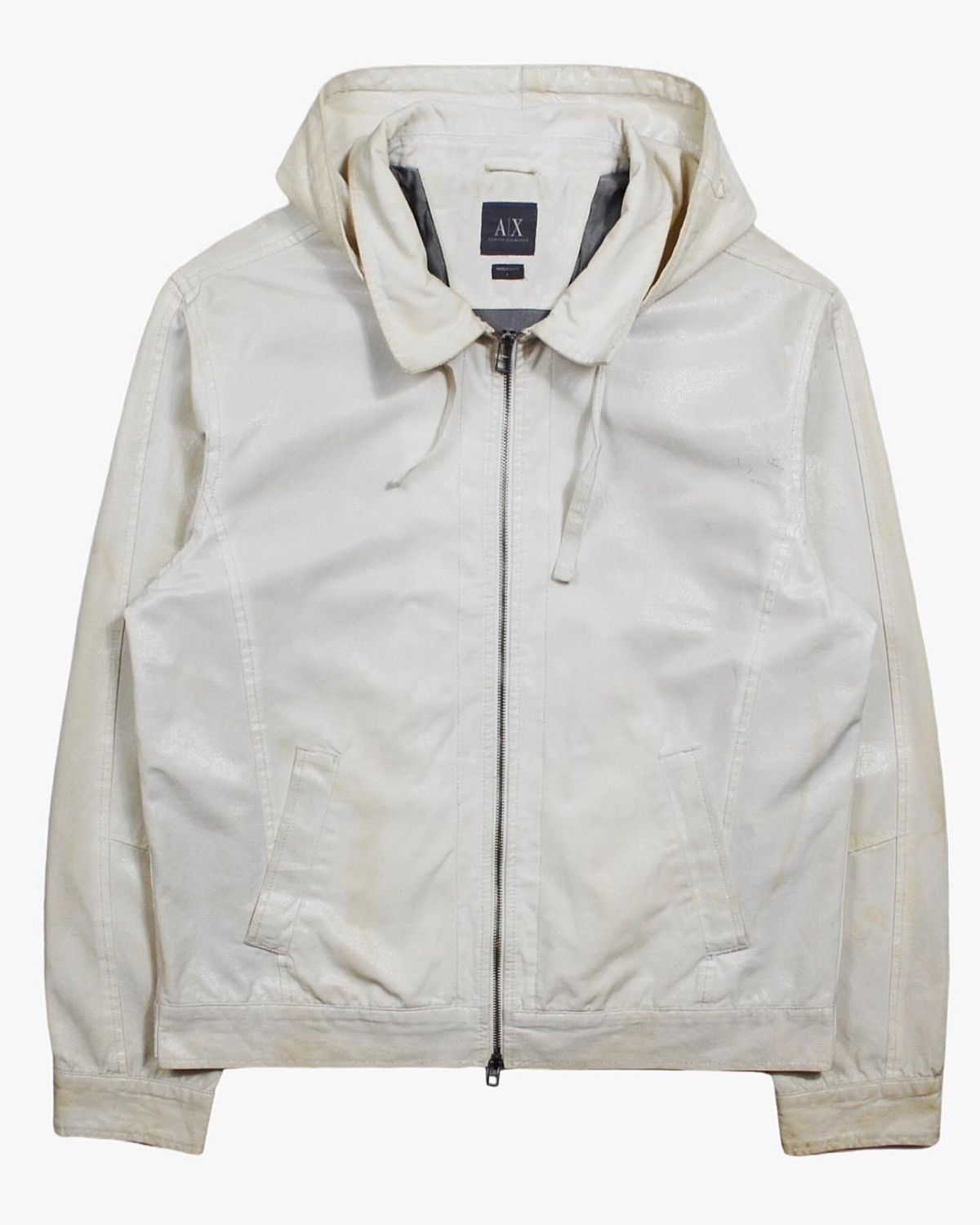 image of Armani Exchange Waxed Hooded Jacket in White, Men's (Size 2XL)