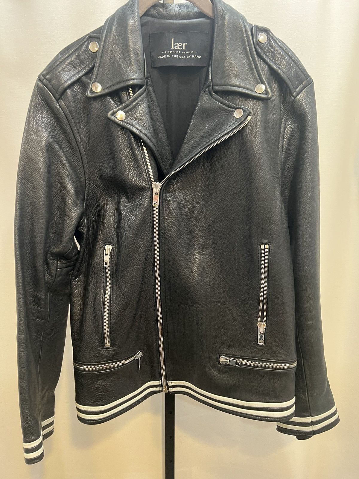 image of Laer Moto Leather Jacket in Black, Men's (Size Medium)