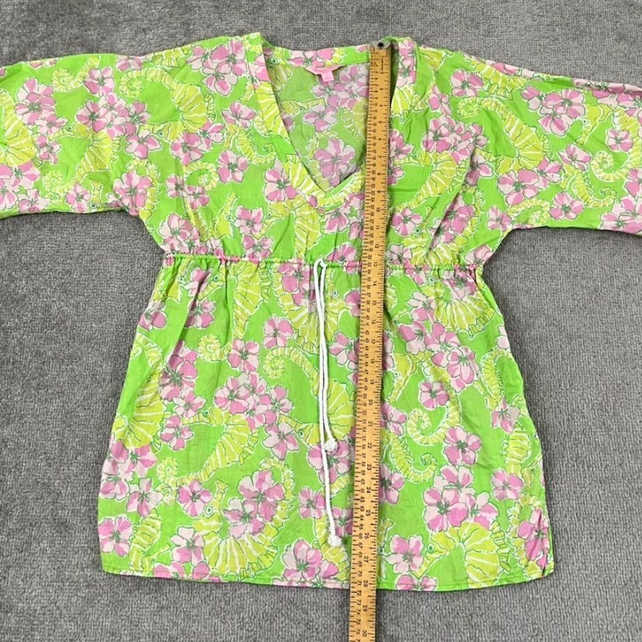 Lilly Pulitzer Lilly Pulitzer Blouse Top Womens S Green Pink Floral Seahorse Penelope Tunic Shirt Blouse Size S / US 4 / IT 40 - 3 Thumbnail