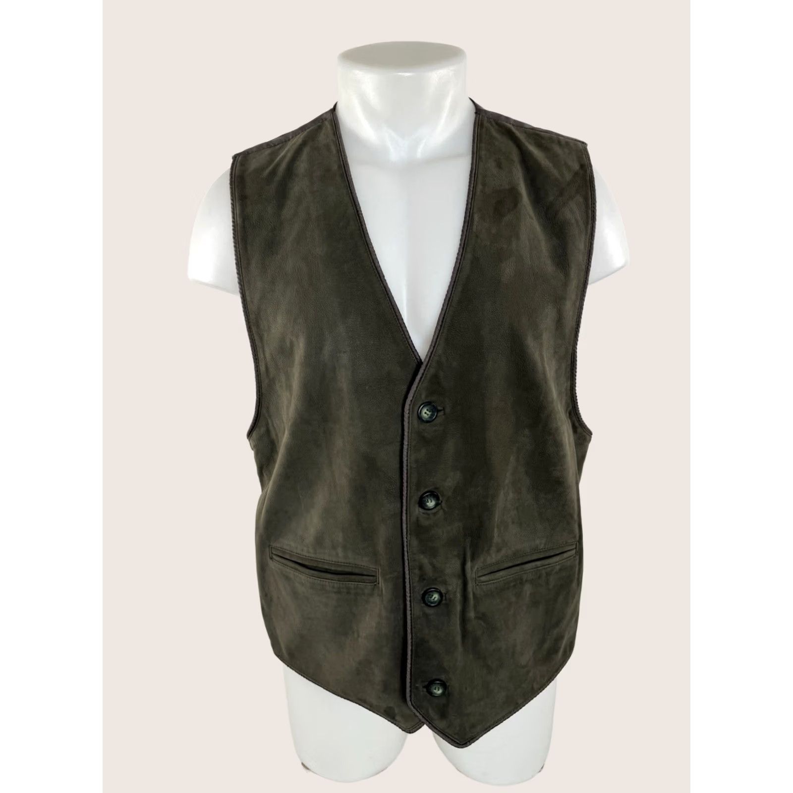 The Territory Ahead Territory Ahead Leather Vest Mens M L Waistcoat Grayish Olive Leather Vest Mens L - Territory Ahead Vest Mens M/L Front-Closure? Size US L / EU 52-54 / 3 - 1 Thumbnail