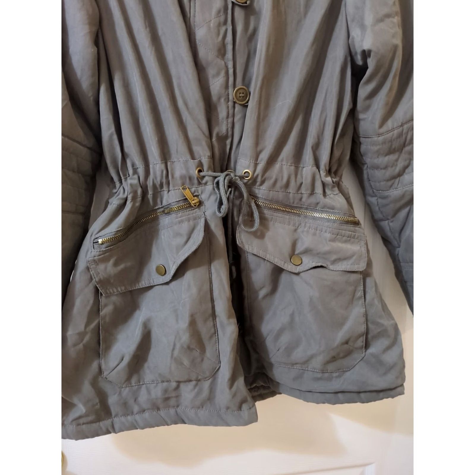 Vintage Day Trip Gray Hooded Jacket Women’s XL Fleece Lined Form Fitting Coat Shirt Utility Hooded Women XL Gray Fleece Day Trip Size XL / US 12-14 / IT 48-50 - 2 Thumbnail