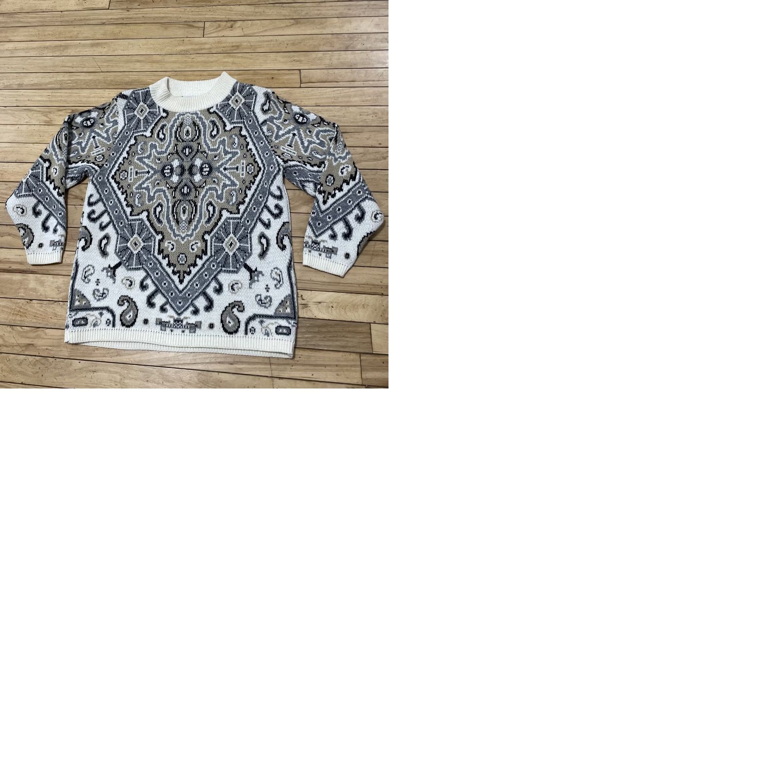 Vintage VINTAGE Alfred Dunner Sweater Women S Crew Neck Geometric Tan Cream Stretch 40" 80s 90s Pullover Raglan Sleeve Size S / US 4 / IT 40 - 10 Thumbnail