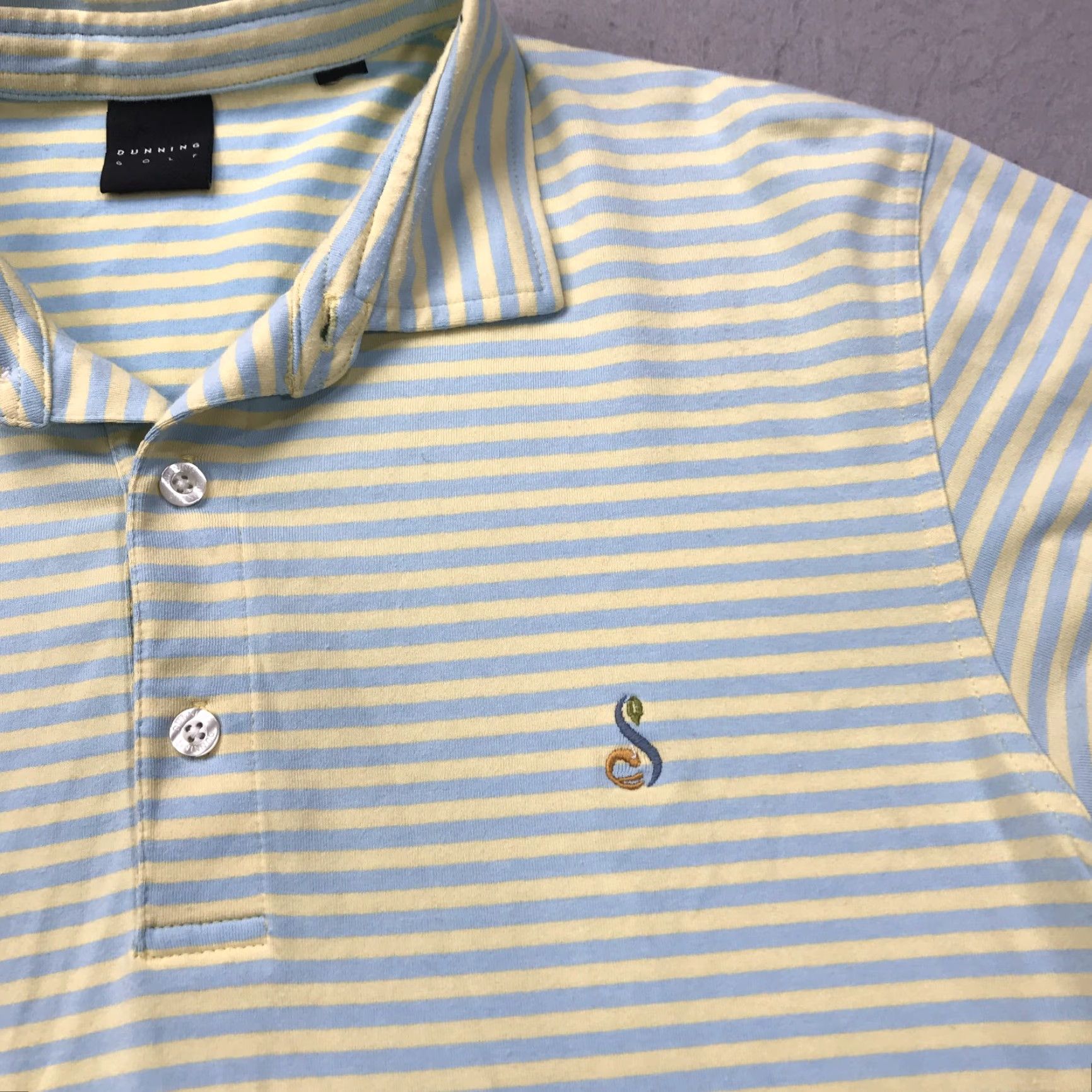 Vintage Dunning Streamsong Golf Polo Shirt Mens Medium Blue Yellow Striped Florida Top Size US M / EU 48-50 / 2 - 3 Thumbnail