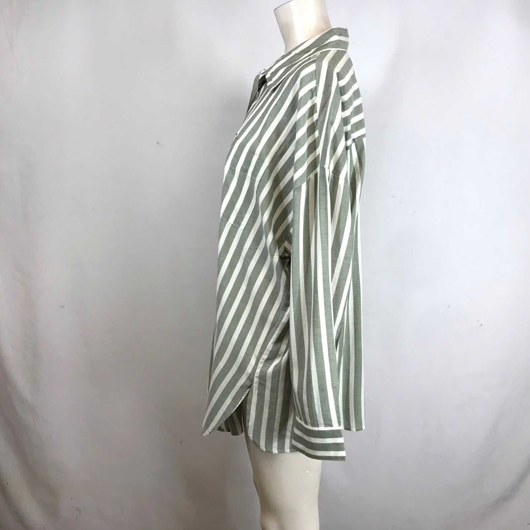 Torrid Torrid Olive Green White Striped Cotton Rayon Drop Shoulder Shirt L 0 12 Size L / US 10 / IT 46 - 6 Thumbnail