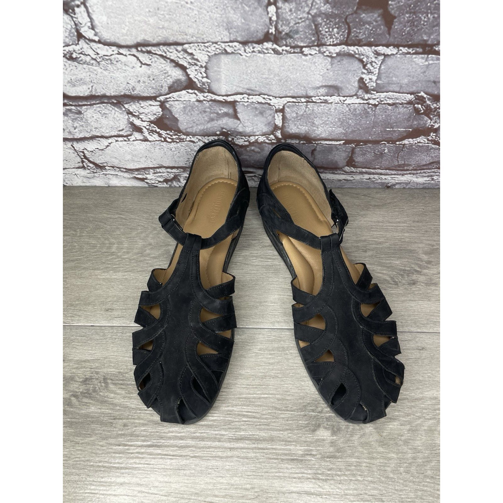 Beautiful Ful BeautiFeel Black Suede Leather Fisherman Strap Wedge Sandals Size US 12 / IT 42 - 14 Thumbnail