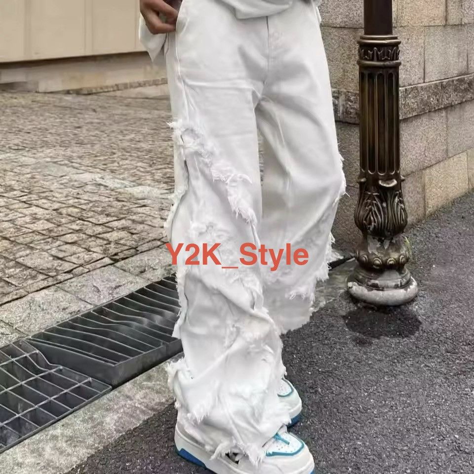 Jean Deconstructed Denim Trousers – Distressed Y2K Baggy Size US 29 - 3 Thumbnail