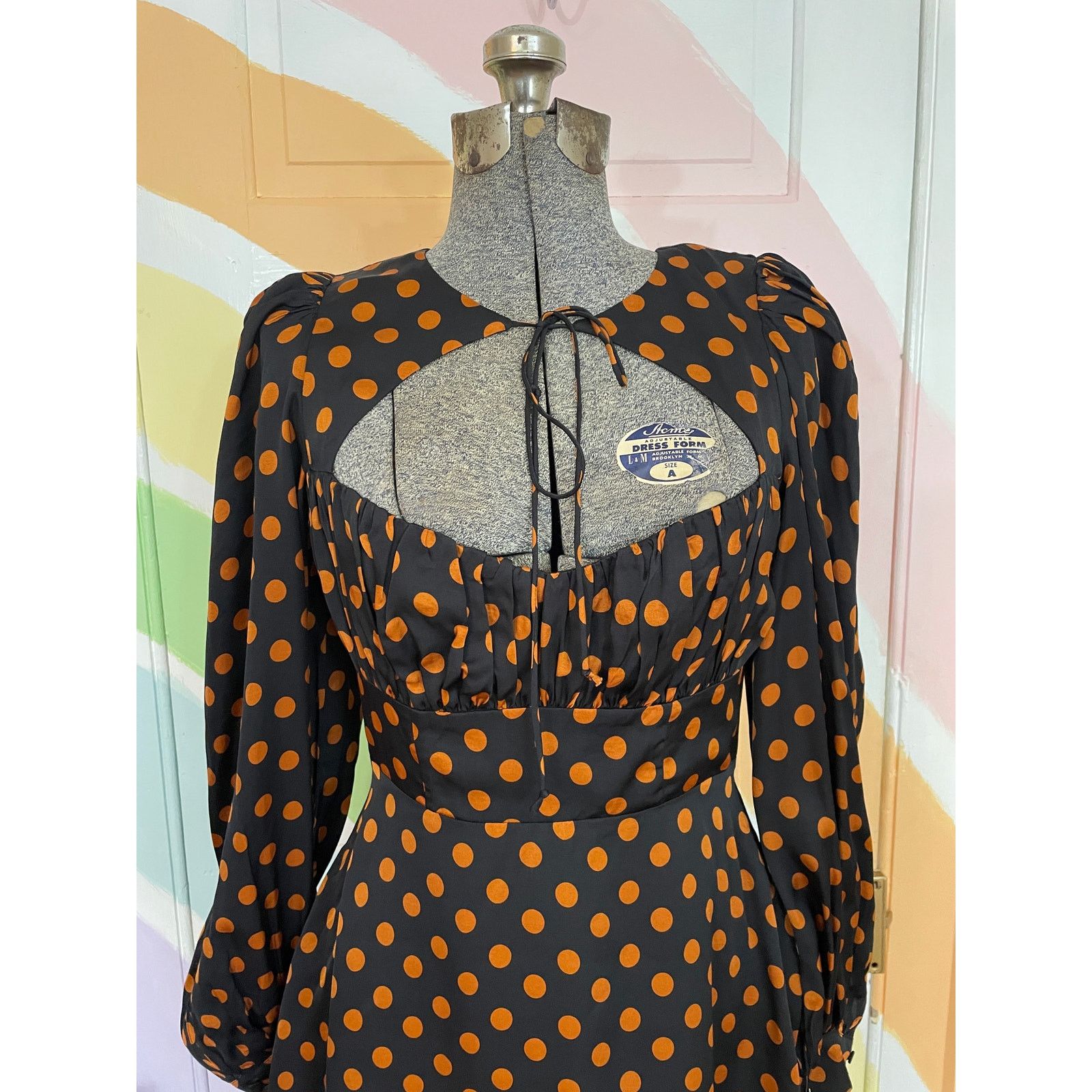 For Love & Lemons For Love & Lemons Lark Black Gold Polka Dot Mini Dress S Size S / US 4 / IT 40 - 9 Thumbnail