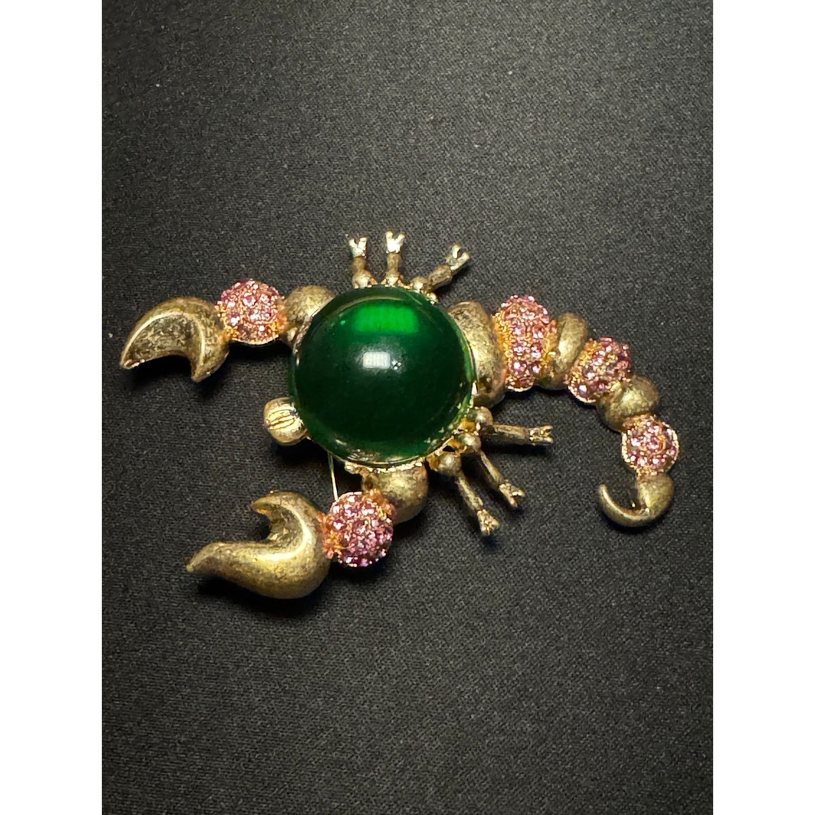 Other Large Green Cabochon Gold Tone Brooch Pink Rhinestones Size ONE SIZE - 2 Thumbnail