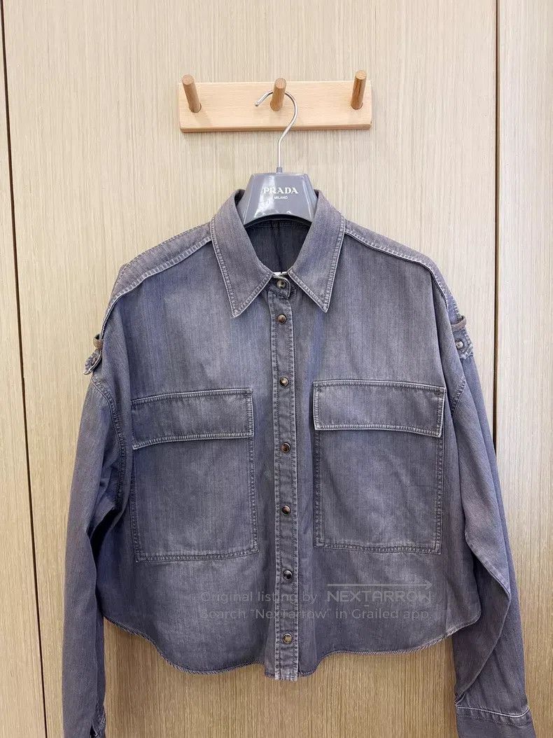 Brunello Cucinelli Brunello Cucinelli Smoky gray vintage denim shirt jacket Size M / US 6-8 / IT 42-44 - 2 Thumbnail