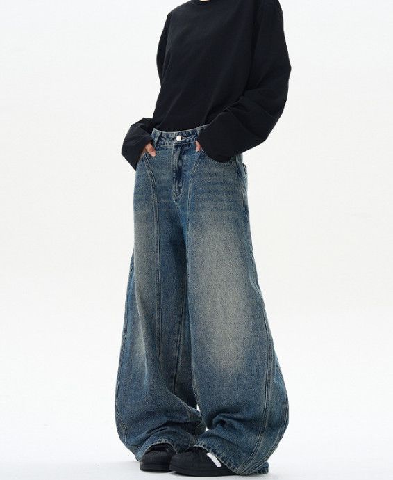 Vintage American whisker patchwork baggy men's wide-leg retro jeans Size US 32 / EU 48 - 2 Thumbnail