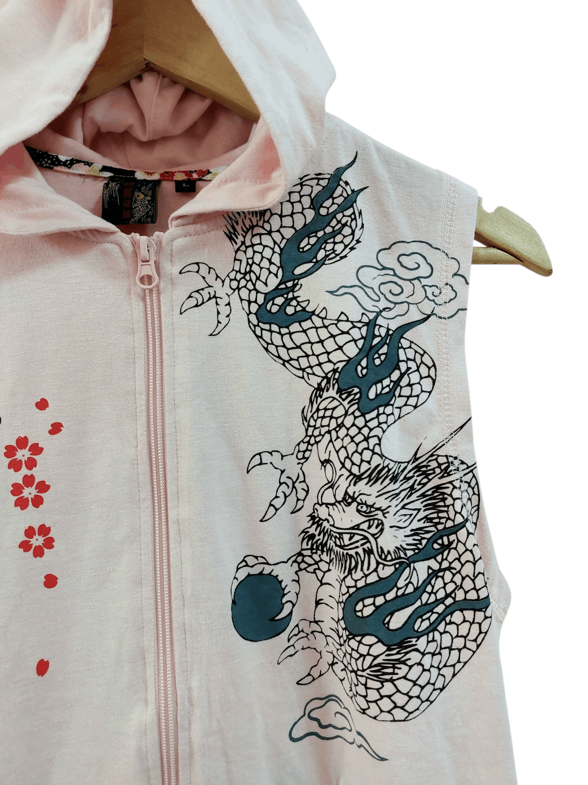 Dragonfly Sleeveless Hoodies Punk Sukajan Sakura Dragon Printed Size US M / EU 48-50 / 2 - 5 Thumbnail