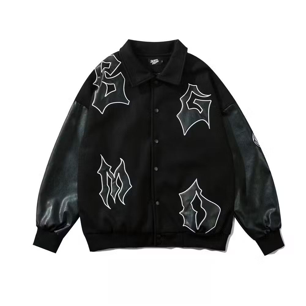 image of Vintage Patchwork Varsity Jacket in Black, Men's (Size Medium)
