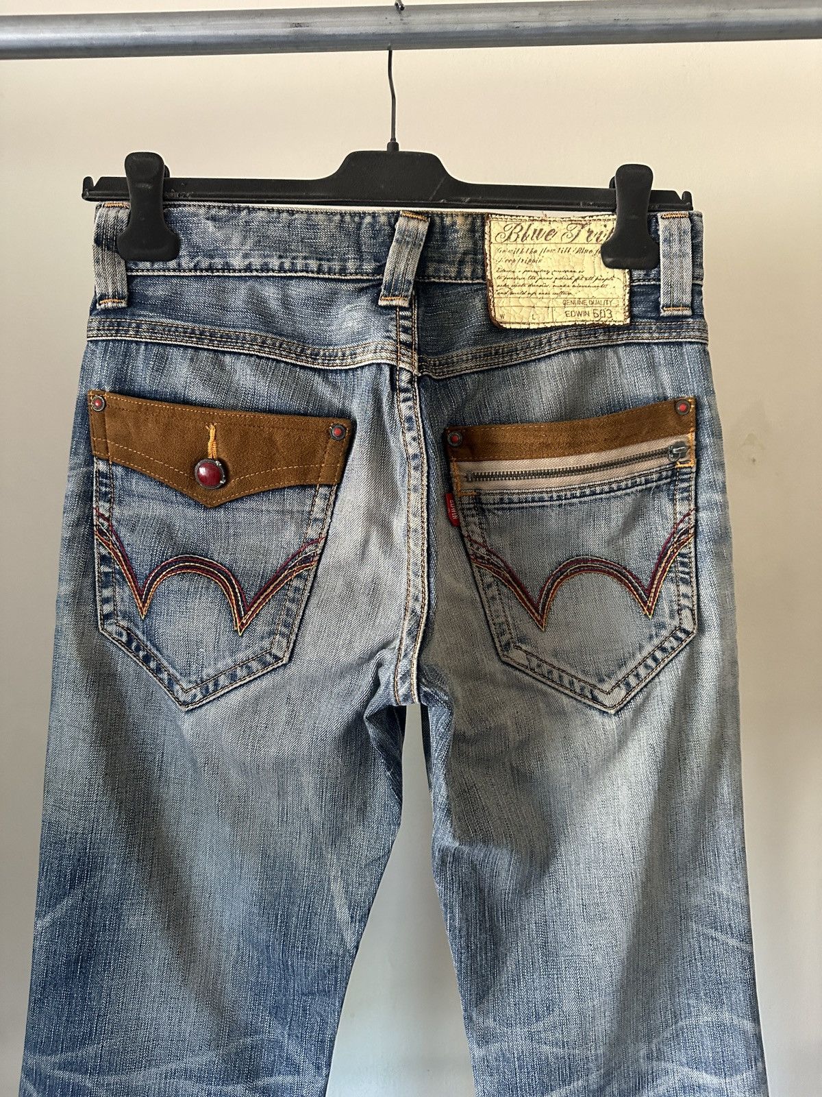 Edwin 2000s Vintage Edwin 503 Blue Trip Blue Faded Jeans Size US 30 / EU 46 - 7 Thumbnail