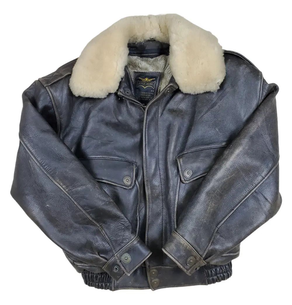 Genuine Leather 🔥Vintage Leather Jacket Human Being B3 Style🔥 Size US L / EU 52-54 / 3 - 1 Thumbnail