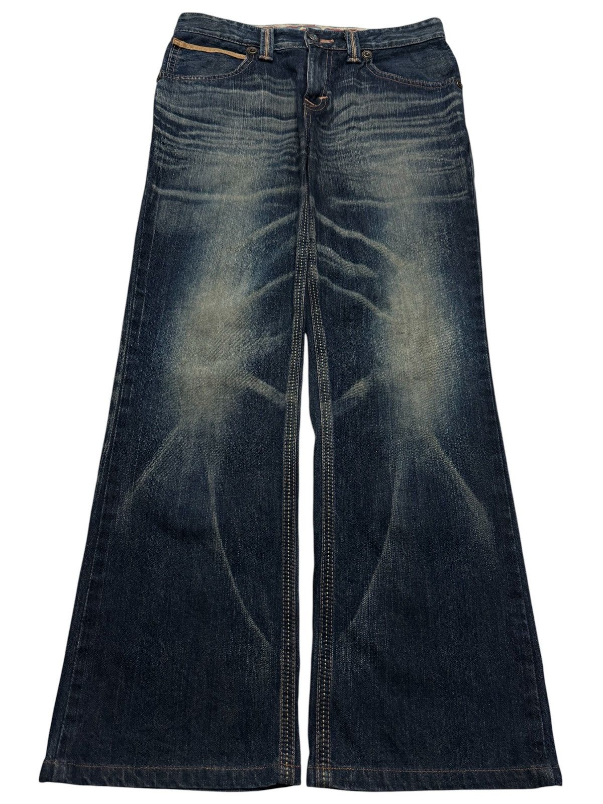 Edwin ⚡️FLARED⚡️VINTAGE EDWIN WHISKER SICK WATER SPLASHING DENIM Size US 31 - 1 Thumbnail