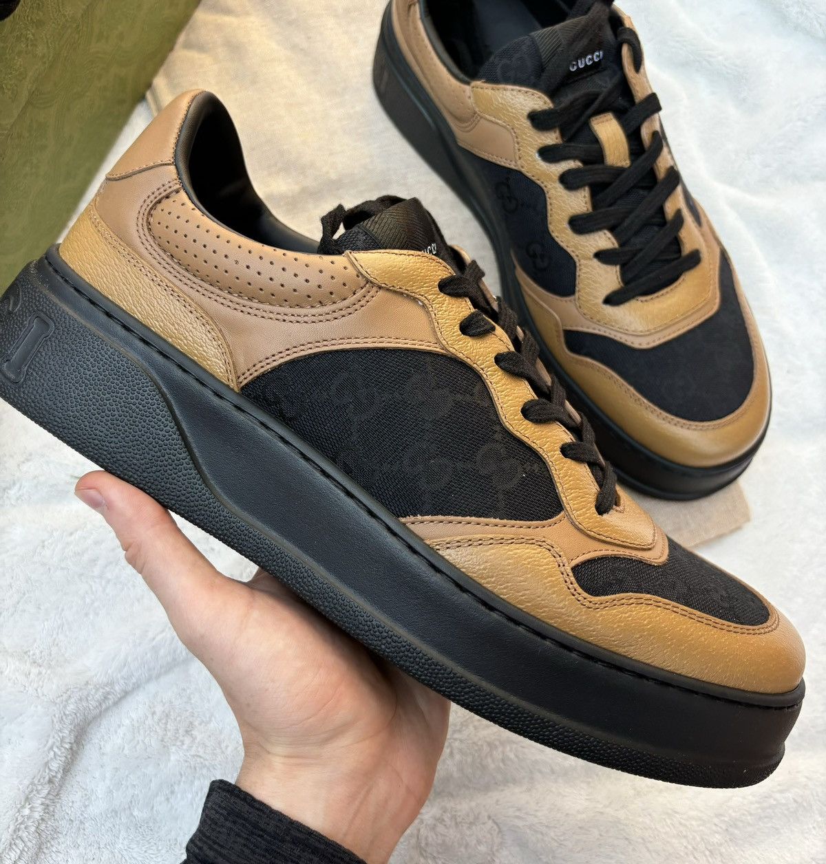 Gucci Gucci Camel/Black Monogram GG Sneaker Size US 12 / EU 45 - 2 Thumbnail