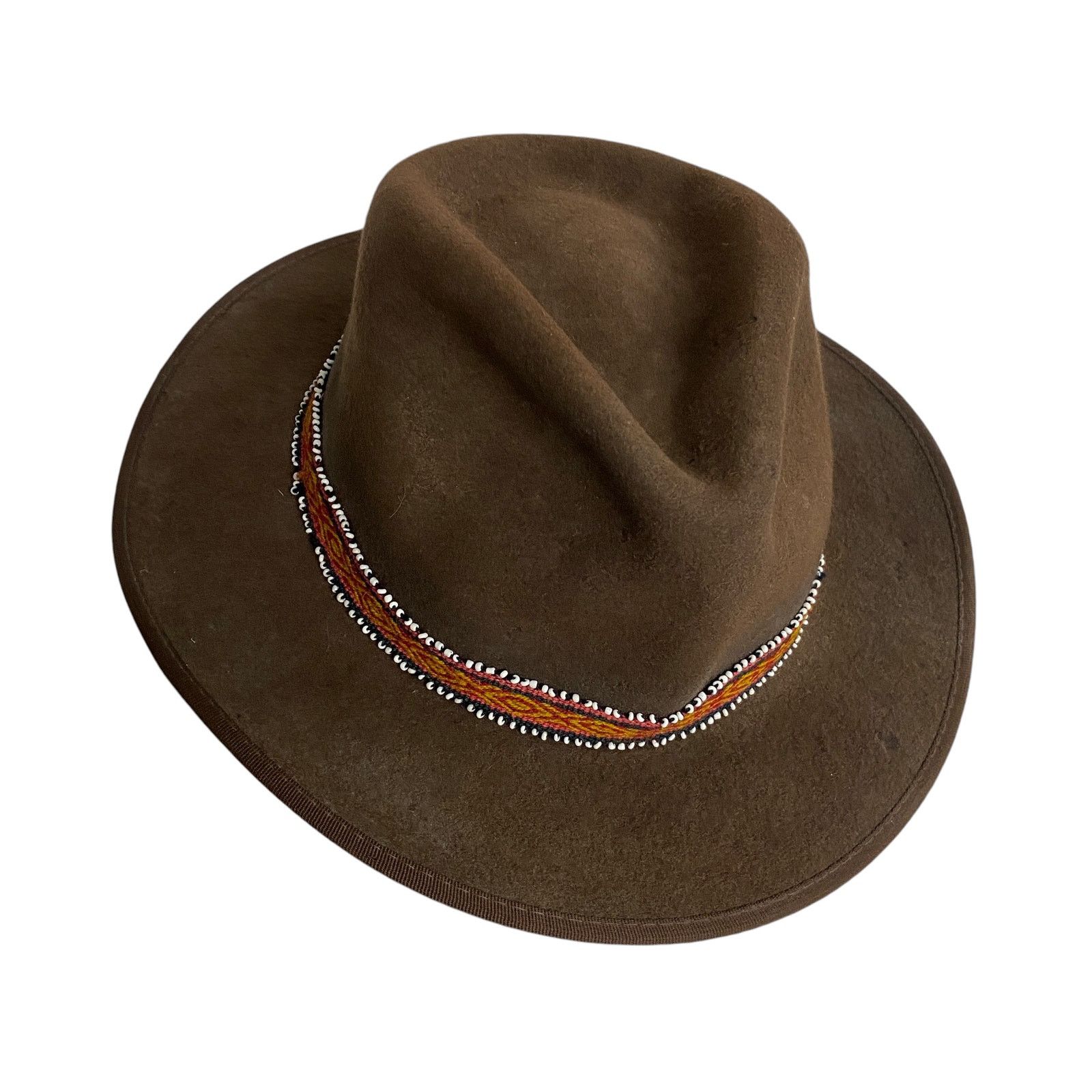 Vintage Indiana Jones Brown Wool Beaded Printed Band Fedora Hat Size ONE SIZE - 3 Thumbnail
