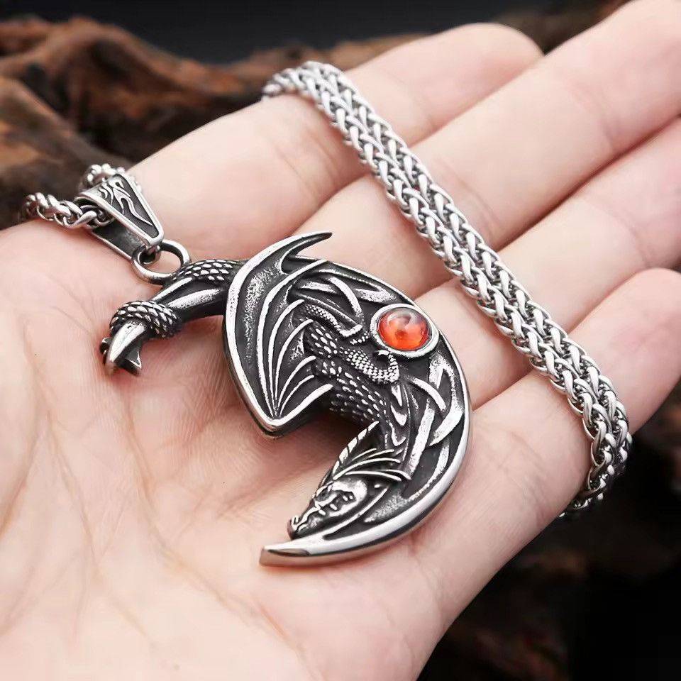 Jewelry Sleeping Dragon On The Moon Pendant Necklace Size ONE SIZE - 1 Thumbnail