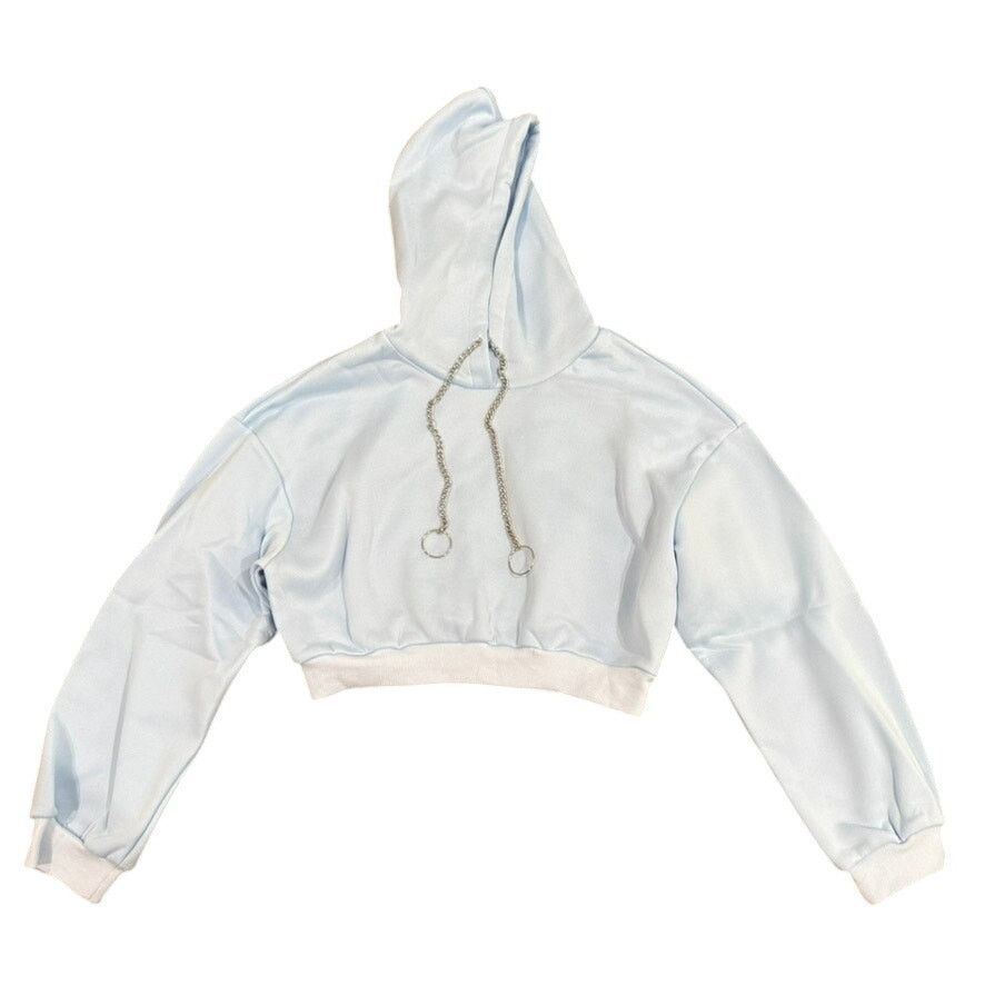 Shein Women's Cropped Hoodie with Chain Drawstring in Blue, Size L Size L / US 10 / IT 46 - 1 Thumbnail