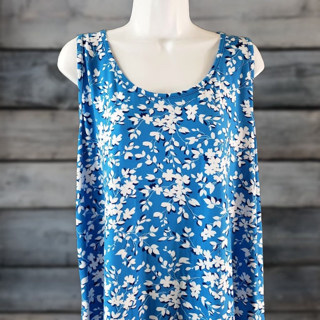 Vintage Draper James Dress Women's Sleeveless Ruffle Nightie Blue Shadow Floral L/XL Casual Lightweight Scoop Neck Pullover Size ONE SIZE - 1 Thumbnail