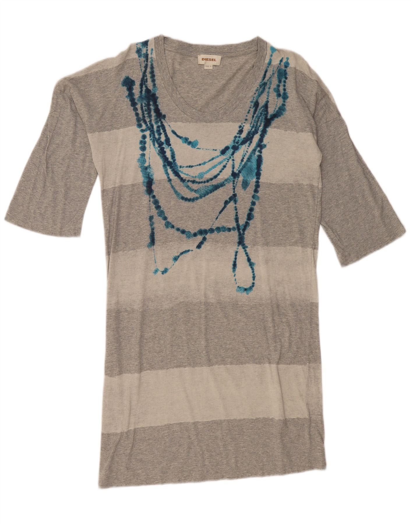 Diesel Womens Overd 3/4 Sleeve T-Shirt Dress UK 10 Small Grey Strip Size M / US 6-8 / IT 42-44 - 1 Thumbnail