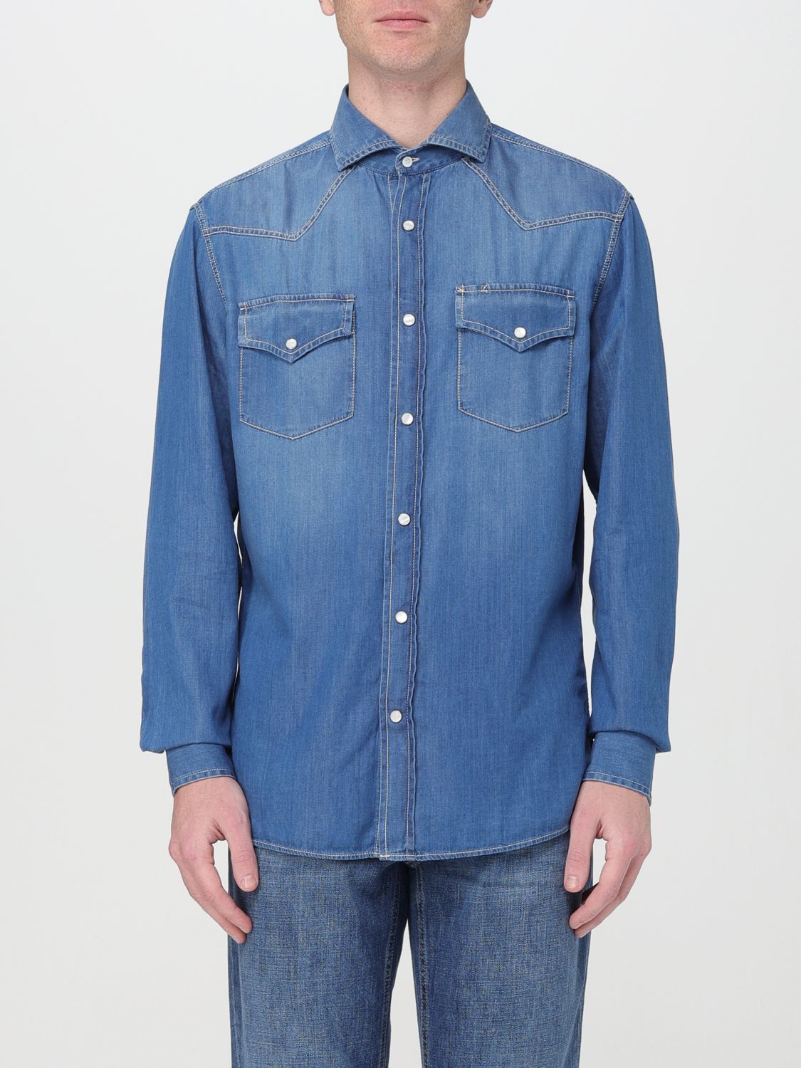 image of Brunello Cucinelli Shirt Men Denim (Size Medium)