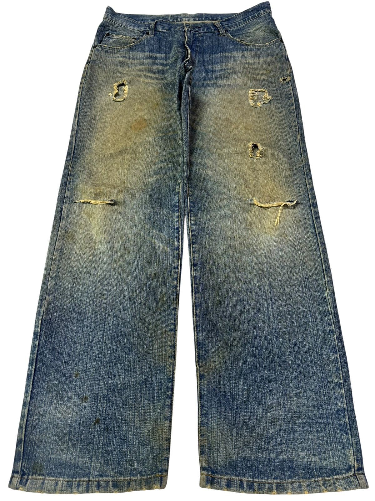 Japanese Brand Vtg Ezaki Shoji Distressed Mud Wash Jeans Size US 35 - 1 Thumbnail