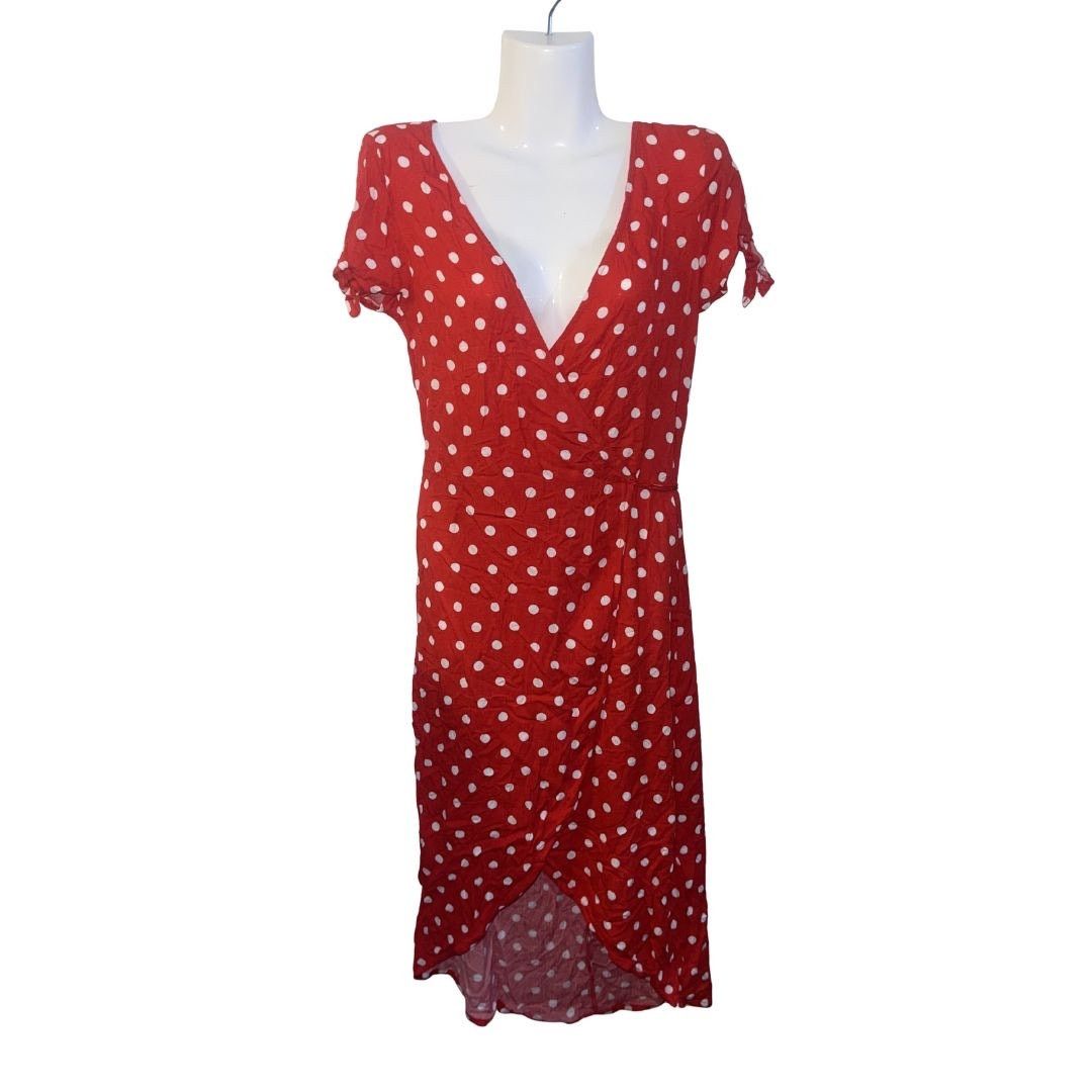 H&M Divided Red & White Polka Dot Wrap Midi Dress SZ 2 NWT Size XS / US 0-2 / IT 36-38 - 1 Thumbnail