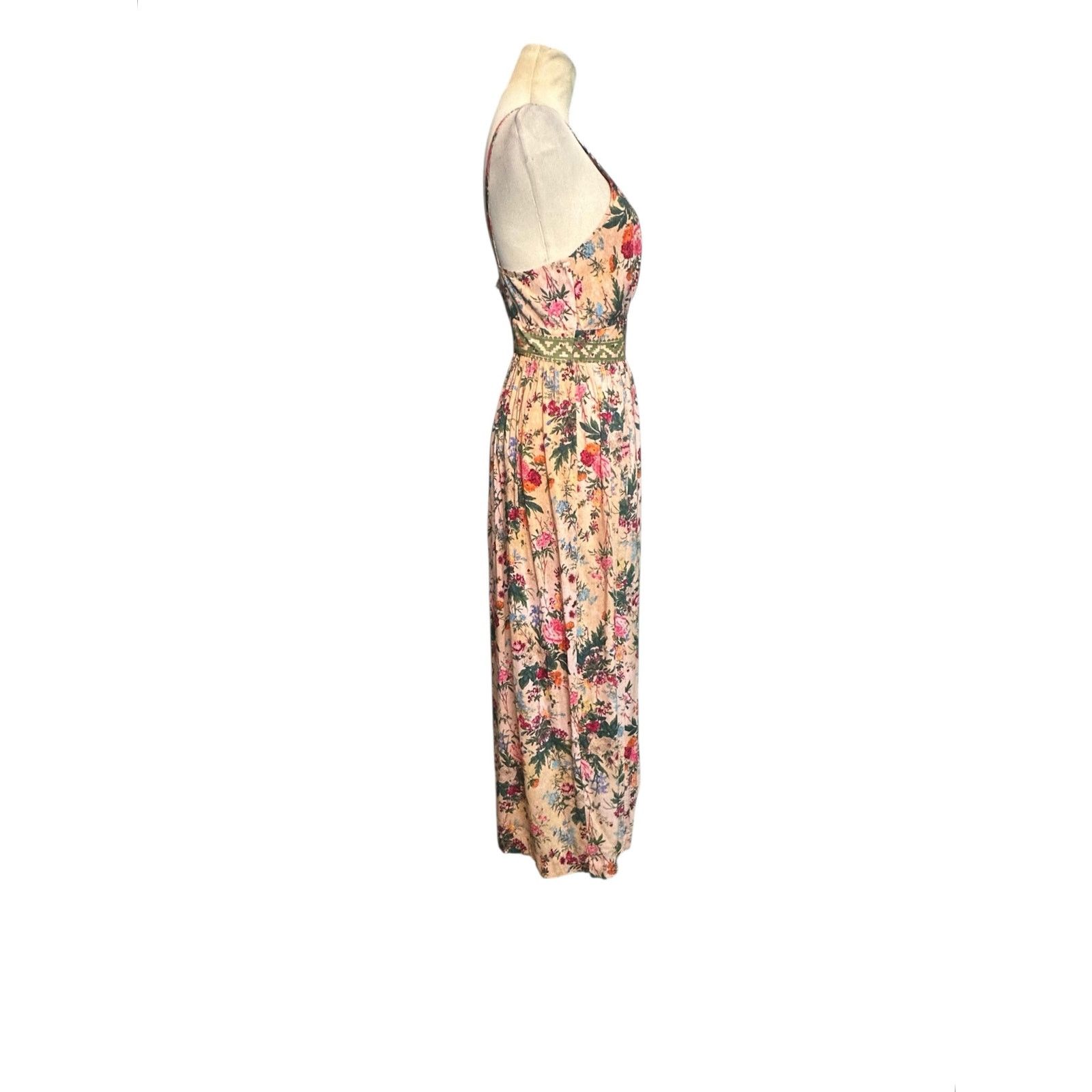 Anthropologie Tracy Reese beige pink floral cropped jumpsuit size 4 Size 27" / US 4 / IT 40 - 7 Thumbnail