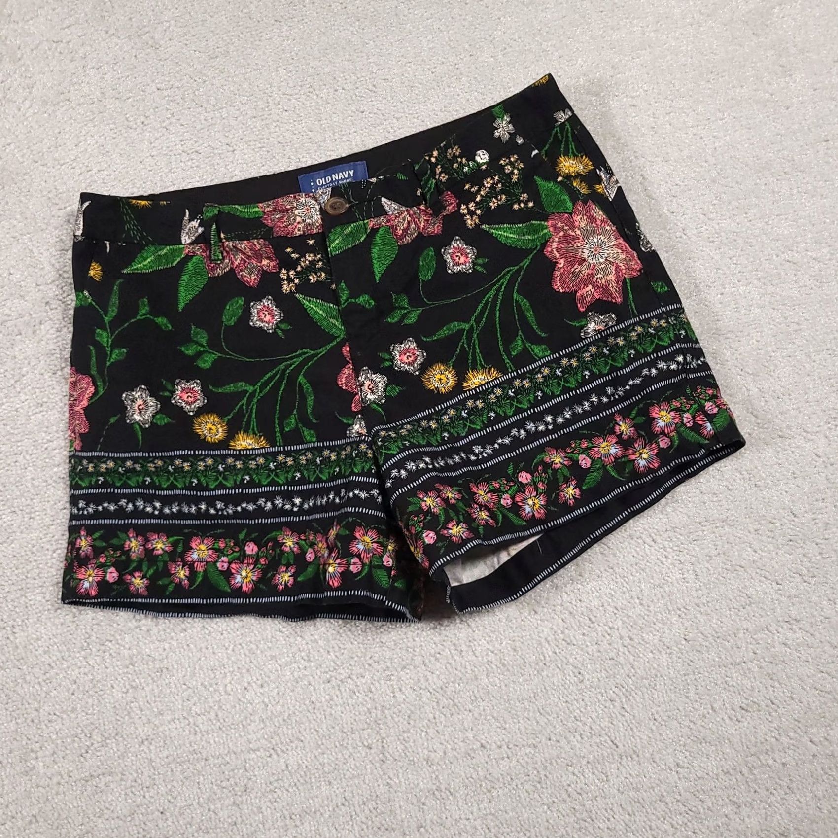 Old Navy VINTAGE? Old Navy Shorts Womens 6 Black Pink Green Floral Everyday Summer Casual Fun Size 28" / US 6 / IT 42 - 2 Thumbnail