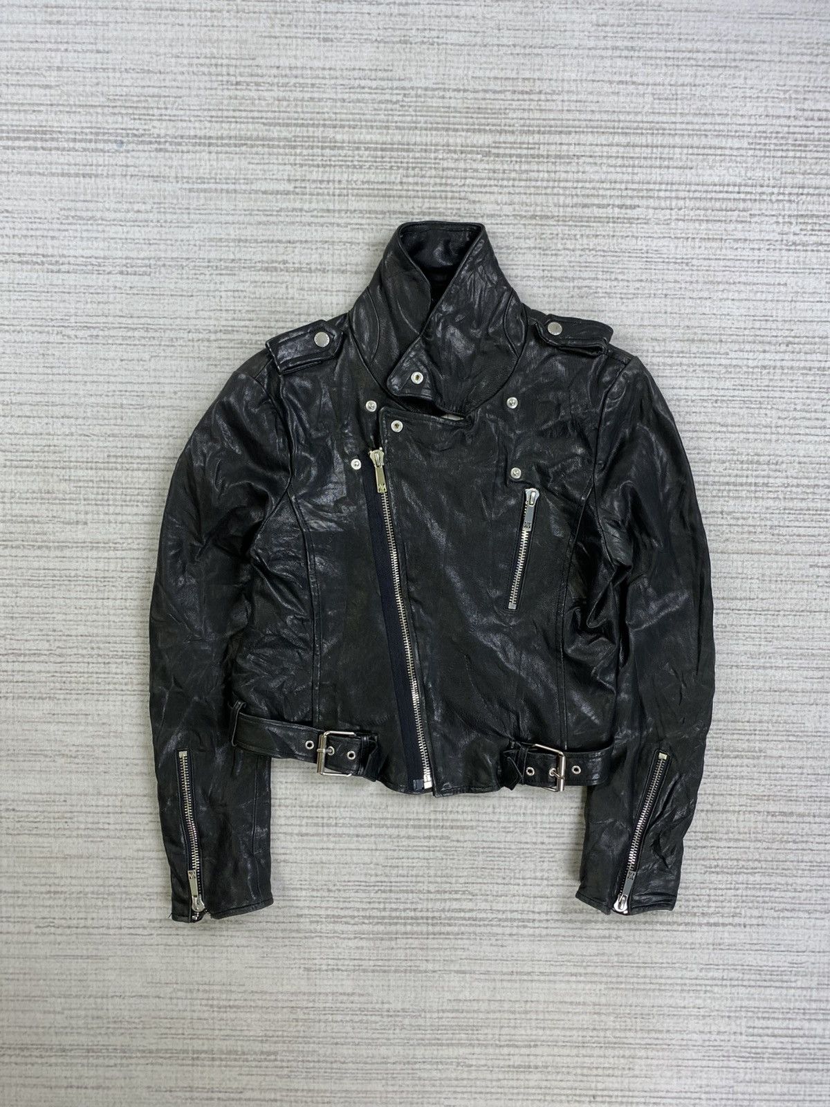 Japanese Brand 🔥Murua Sheepskin Black Cropped Punk Leather Jacket Size S / US 4 / IT 40 - 6 Thumbnail