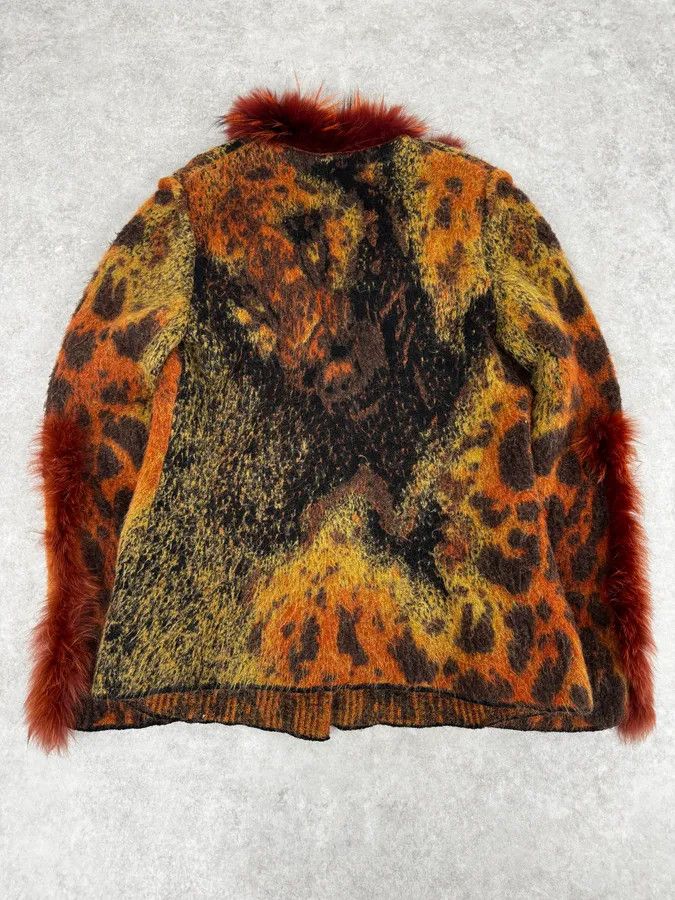 Roberto Cavalli 2000s Roberto Cavalli Vulcano Orange Leopard Fur Collar Mohair & Wool Cardigan Jacket Size M / US 6-8 / IT 42-44 - 5 Thumbnail