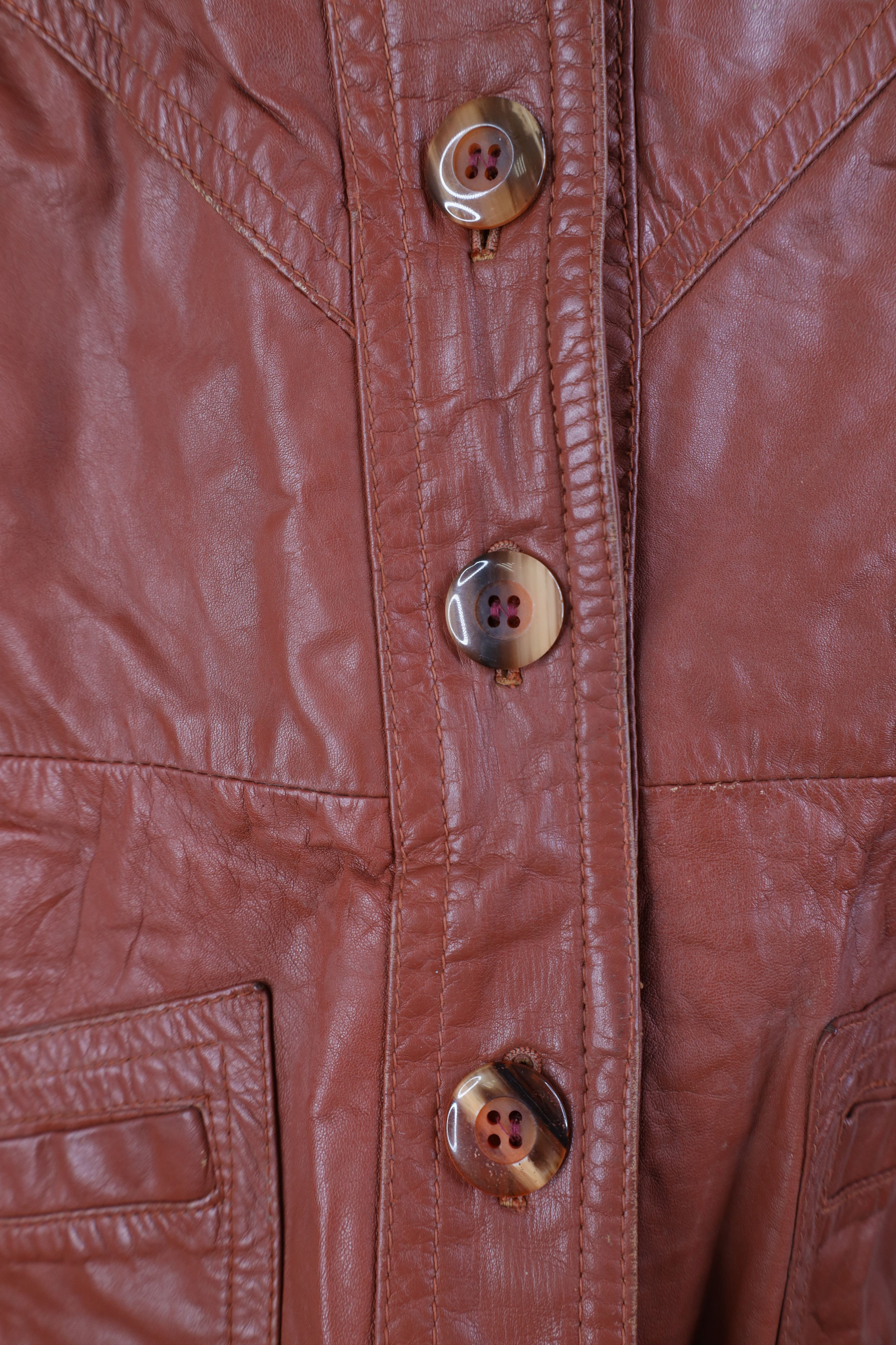 Vintage Vintage 70s Streetwear Western Collared Leather Jacket Coat Size XXL / US 16-18 / IT 52-54 - 4 Thumbnail