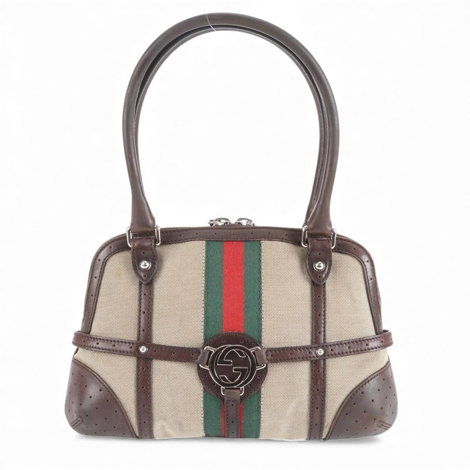 Gucci Gucci - Vintage Brown Leather Canvas Handbag Size ONE SIZE - 1 Thumbnail