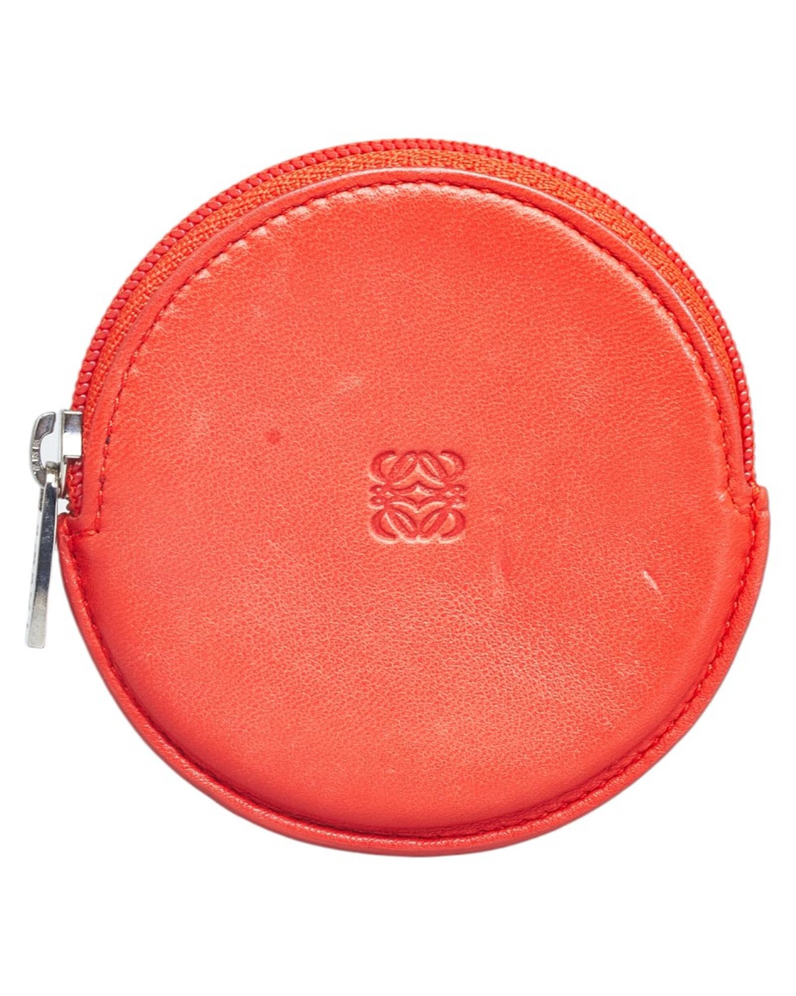 image of Loewe Round Leather Coin Purse Wallet In Red, Women's