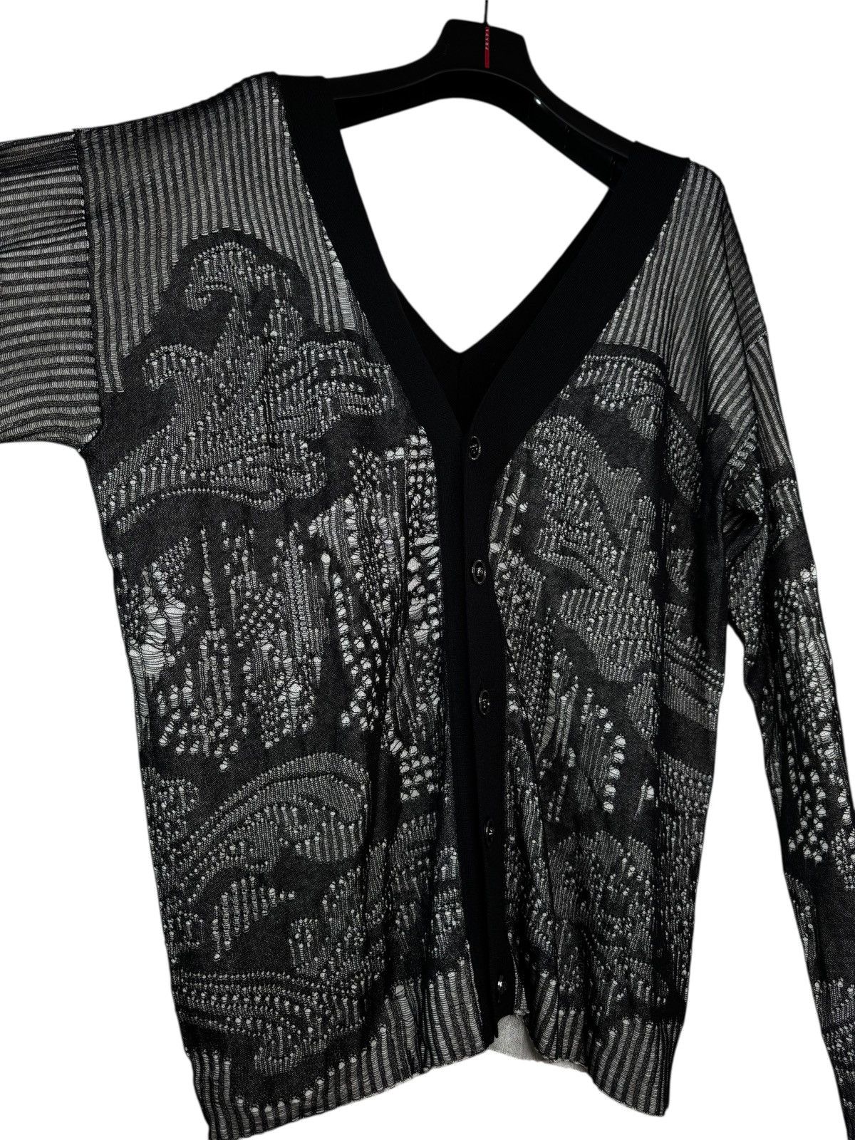 Versace Versace black drop-stitch cotton open-knit cardigan Size US M / EU 48-50 / 2 - 7 Thumbnail