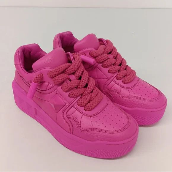 Valentino Valentino One Stud XL Fuchsia Leather Sneakers -EU37.5/US7.5 Size US 7.5 / IT 37.5 - 2 Thumbnail