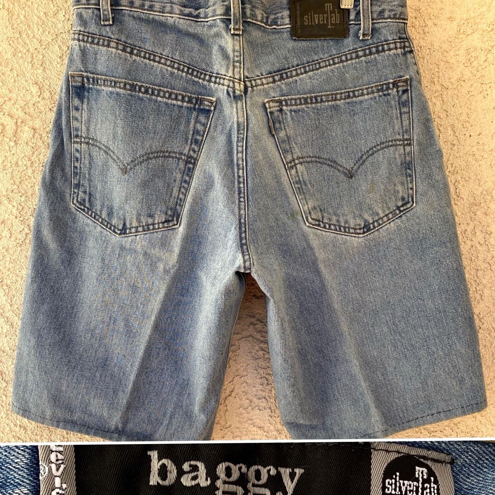 Levi's VINTAGE Levi's SilverTab Baggy Denim Shorts 33 Waist 34 Inseam 12 Hemmed Jorts Blue Mens Denim Shorts Modern/Travel Casual Classic Size US 33 - 2 Thumbnail